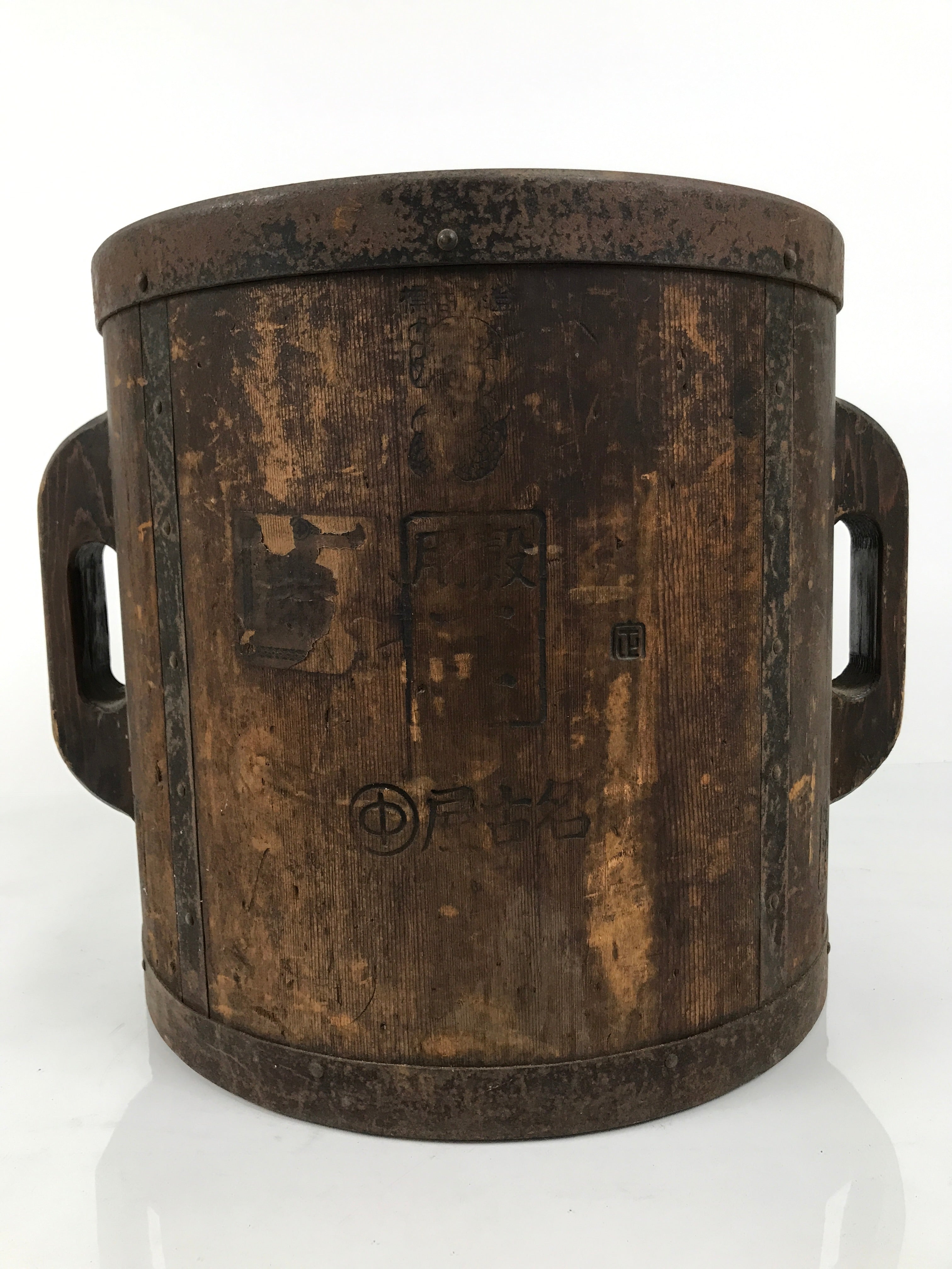 Antique C1900 Japanese Handmade Wood Masu Ittomasu Rice Bucket Dark Brown BK56