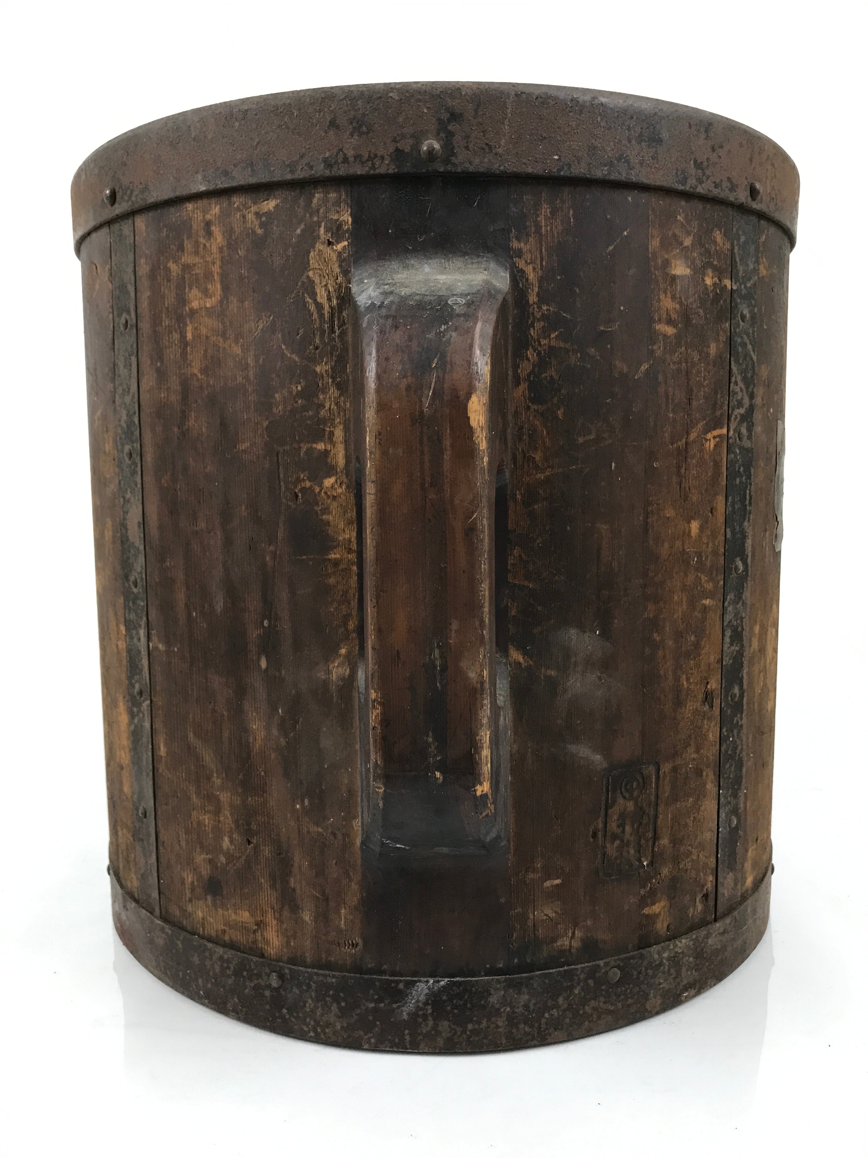 Antique C1900 Japanese Handmade Wood Masu Ittomasu Rice Bucket Dark Brown BK56