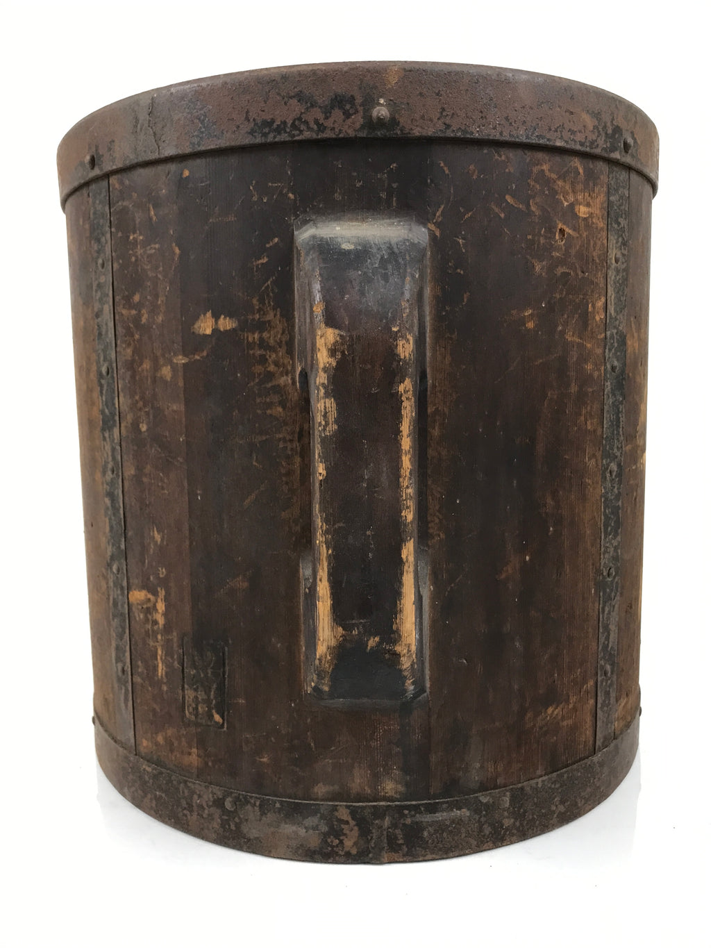 Antique C1900 Japanese Handmade Wood Masu Ittomasu Rice Bucket Dark Brown BK56