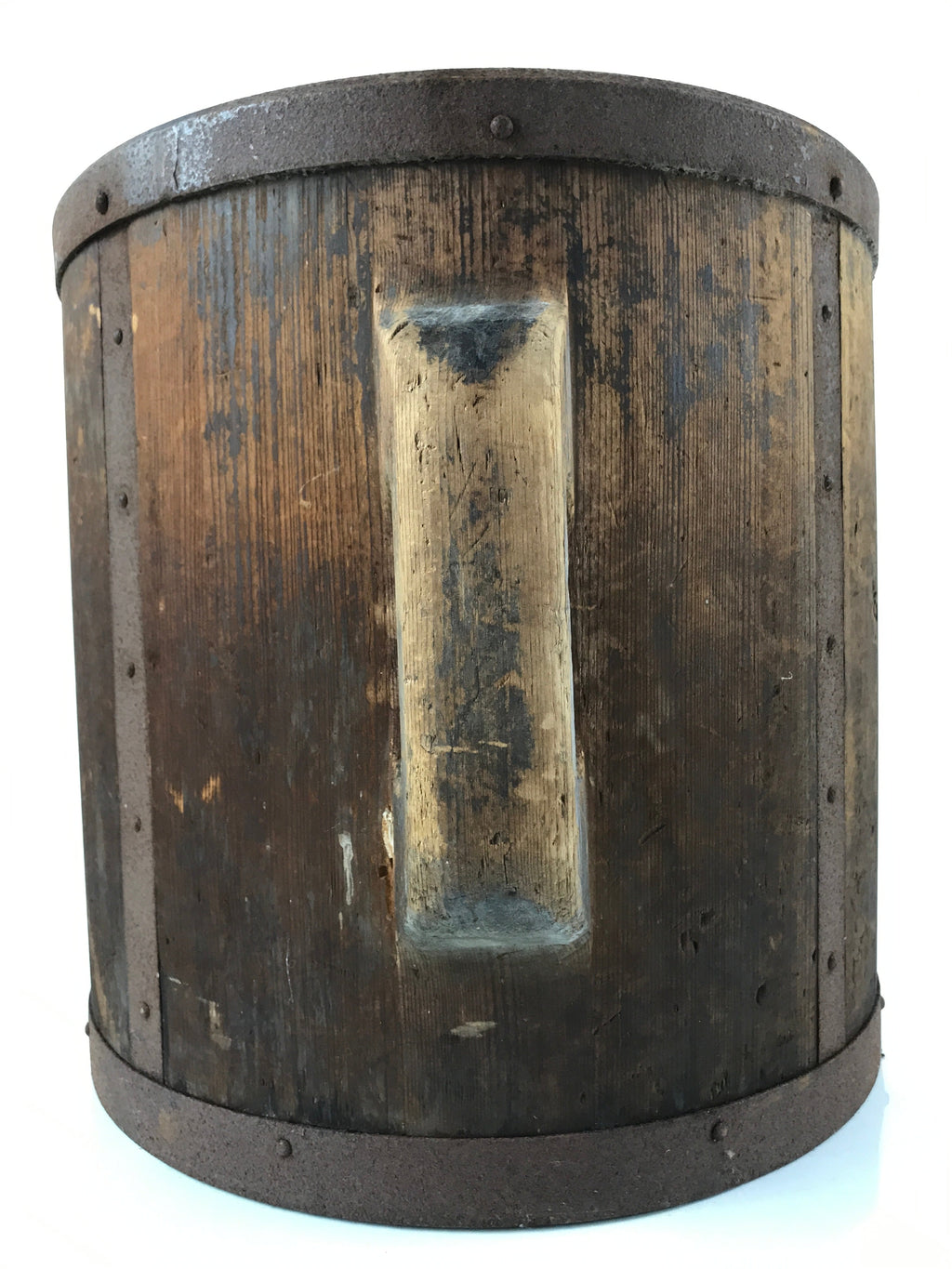 Antique C1900 Japanese Handmade Wood Masu Rice Bucket Tobo Stick Dark Brown BK25