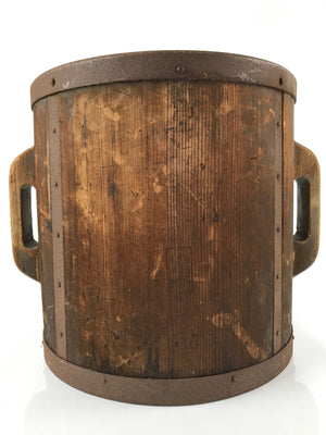 Antique C1900 Japanese Handmade Wood Masu Rice Bucket Tobo Stick Dark Brown BK25