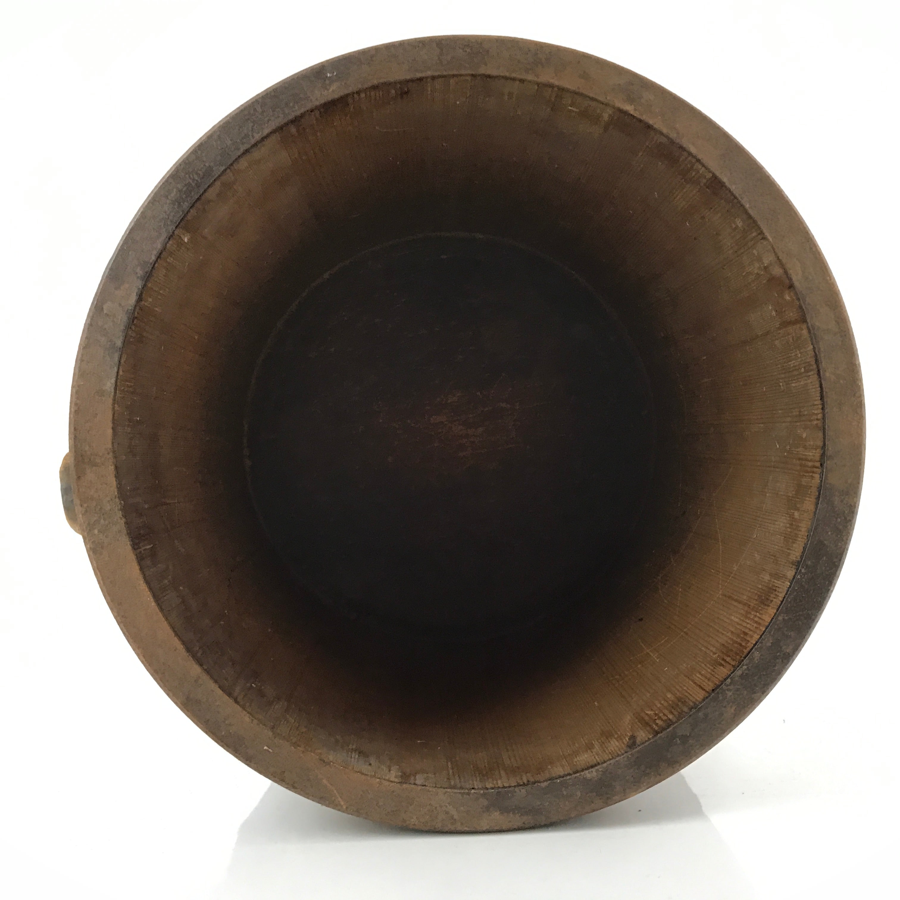 Antique C1900 Japanese Handmade Wood Masu Rice Bucket Tobo Stick Dark Brown BK25