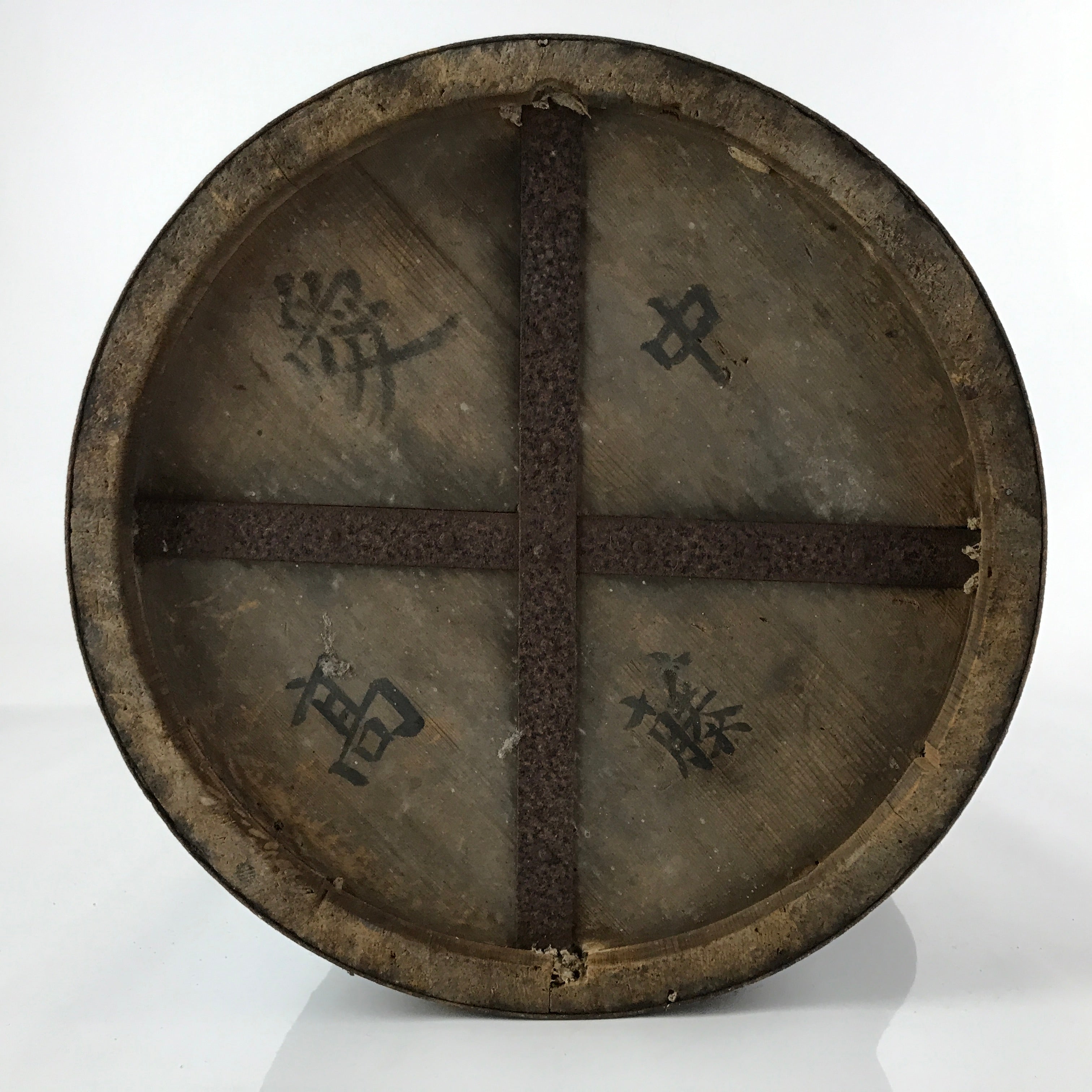 Antique C1900 Japanese Handmade Wood Masu Rice Bucket Tobo Stick Dark Brown BK25