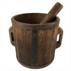 Antique C1900 Japanese Handmade Wood Masu Rice Bucket Tobo Stick Dark Brown BK25