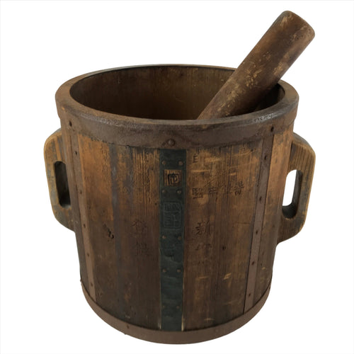 Antique C1900 Japanese Handmade Wood Masu Rice Bucket Tobo Stick Dark Brown BK25