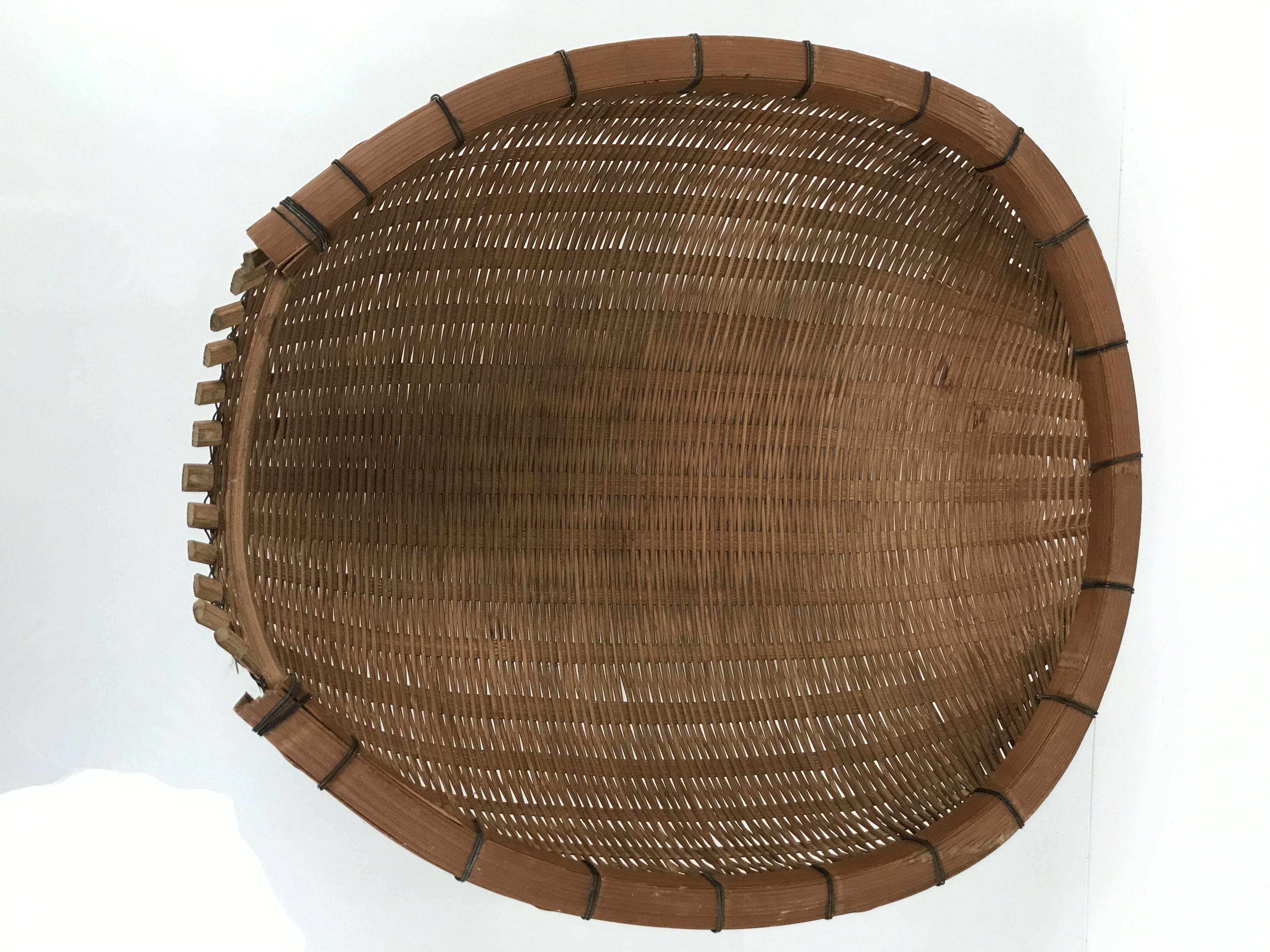 Antique C1900 Japanese Handwoven Bamboo Drying Basket Kago Zaru 45 cm Long B266