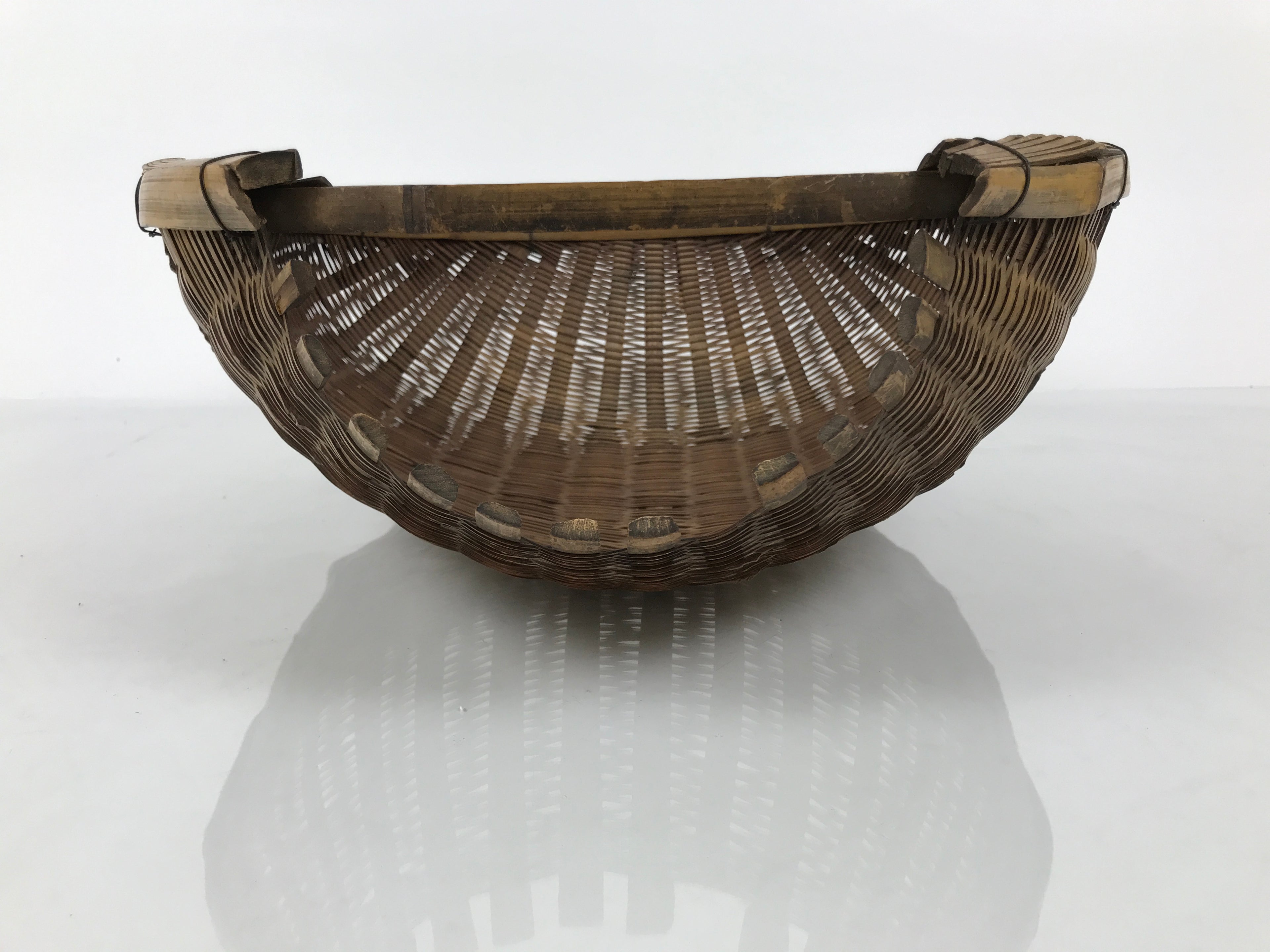 Antique C1900 Japanese Handwoven Bamboo Drying Basket Kago Zaru 46 cm Long B264