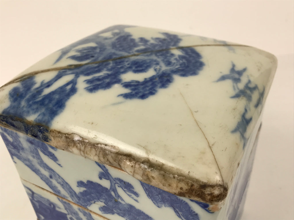 Antique C1900 Japanese Porcelain Lidded 3-Tier Bento Box Jubako Cranes Pine Y507