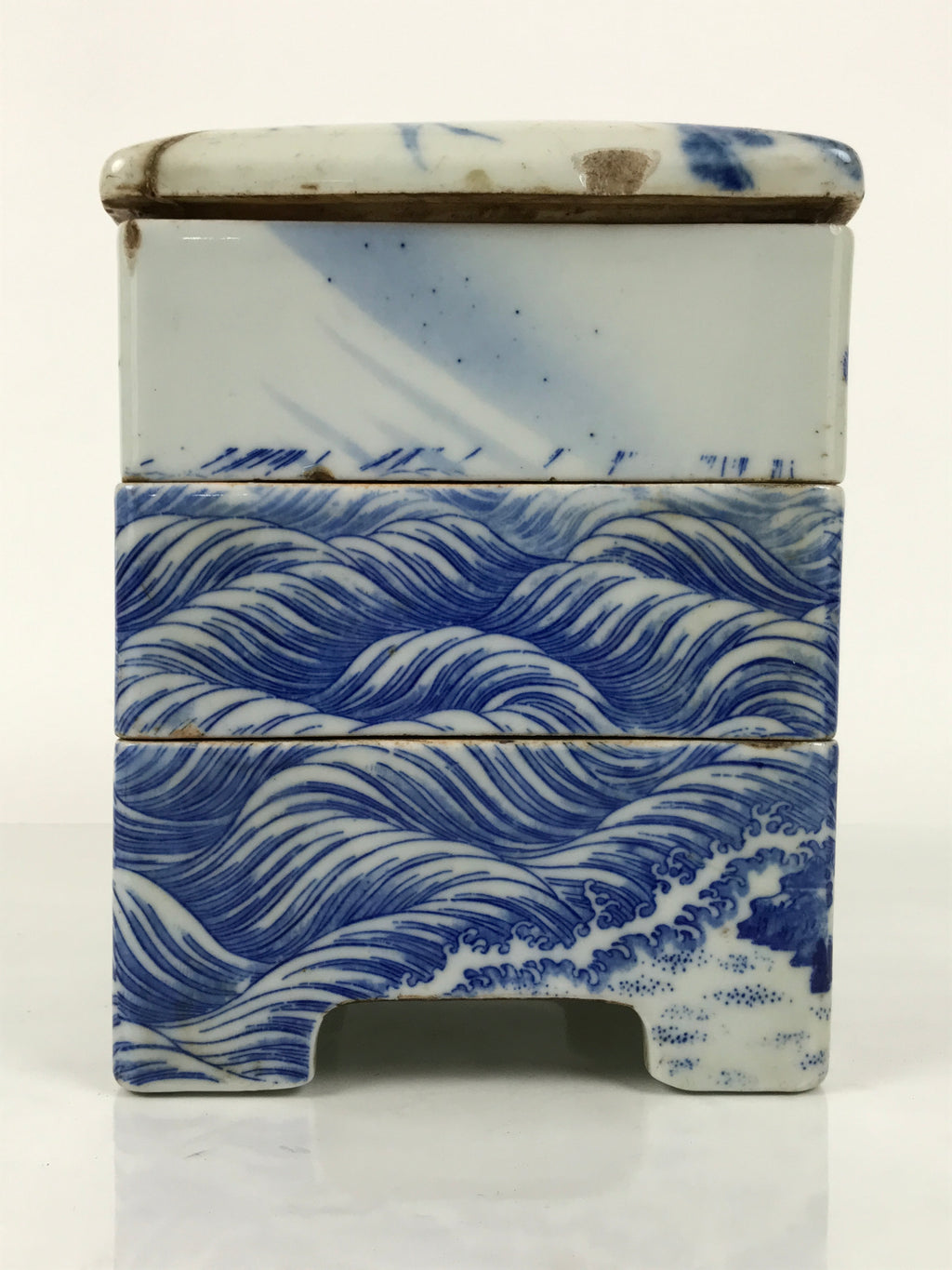Antique C1900 Japanese Porcelain Lidded 3-Tier Bento Box Jubako Cranes Pine Y507