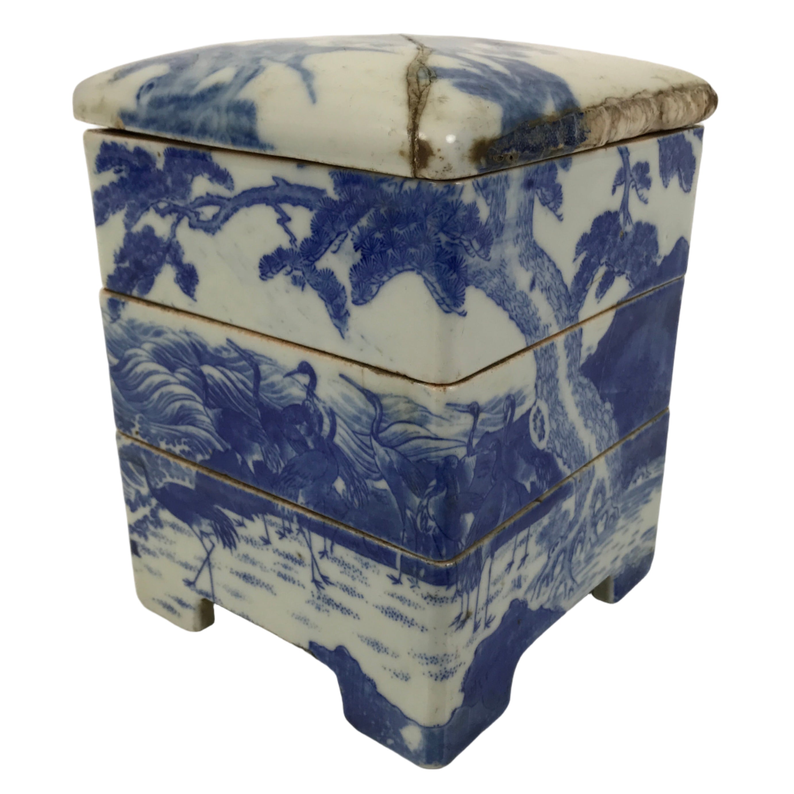 Antique C1900 Japanese Porcelain Lidded 3-Tier Bento Box Jubako