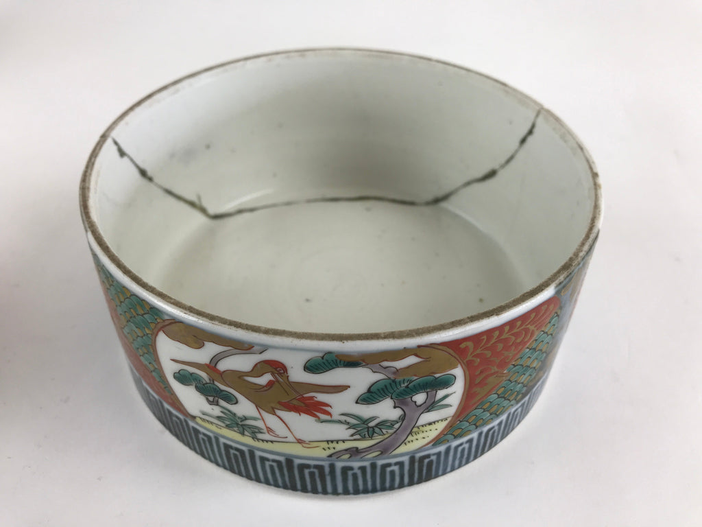 Antique C1900 Japanese Porcelain Lidded 4-tiered Bento Box Jubako Crane PY295