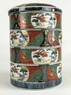 Antique C1900 Japanese Porcelain Lidded 4-tiered Bento Box Jubako Crane PY295