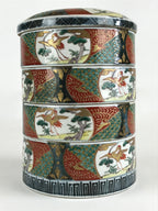 Antique C1900 Japanese Porcelain Lidded 4-tiered Bento Box Jubako Crane PY295