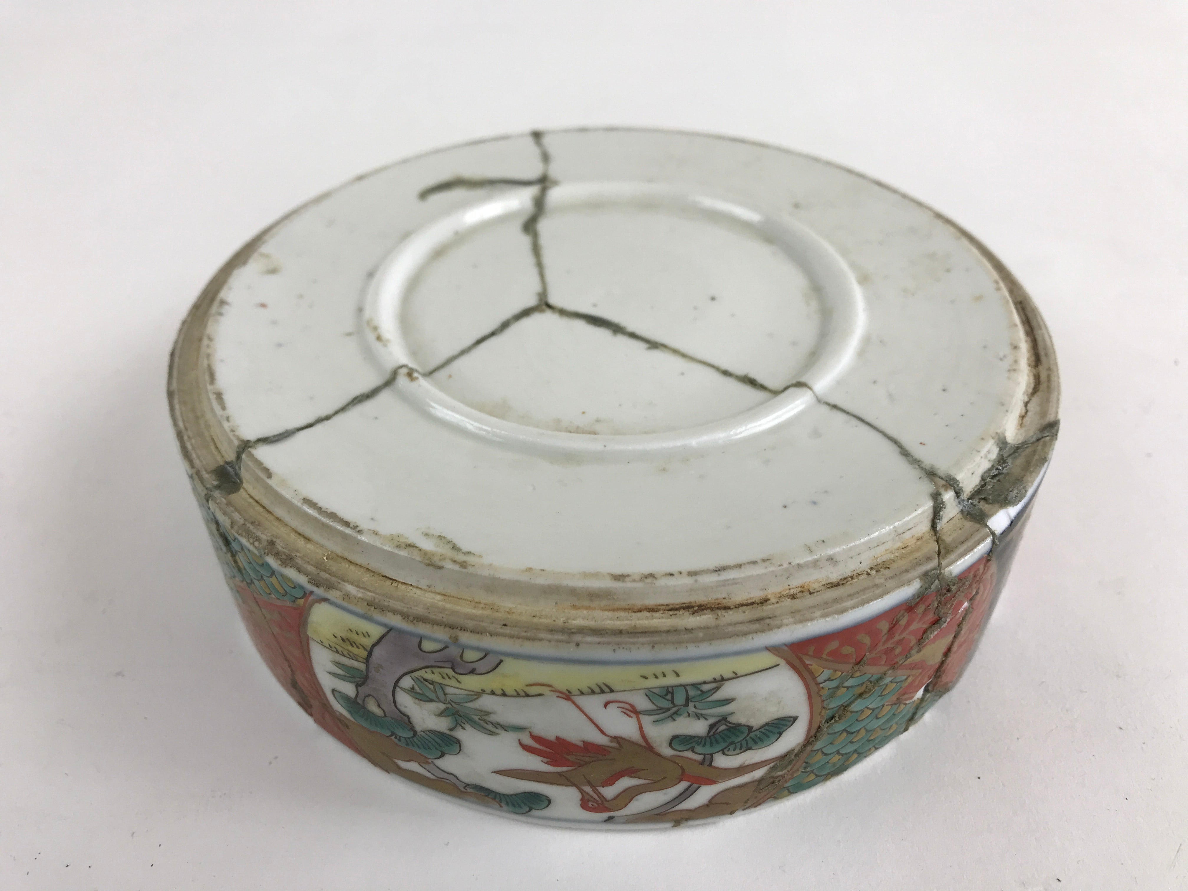 Antique C1900 Japanese Porcelain Lidded 4-tiered Bento Box Jubako Crane PY295