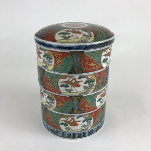 Antique C1900 Japanese Porcelain Lidded 4-tiered Bento Box Jubako Crane PY295
