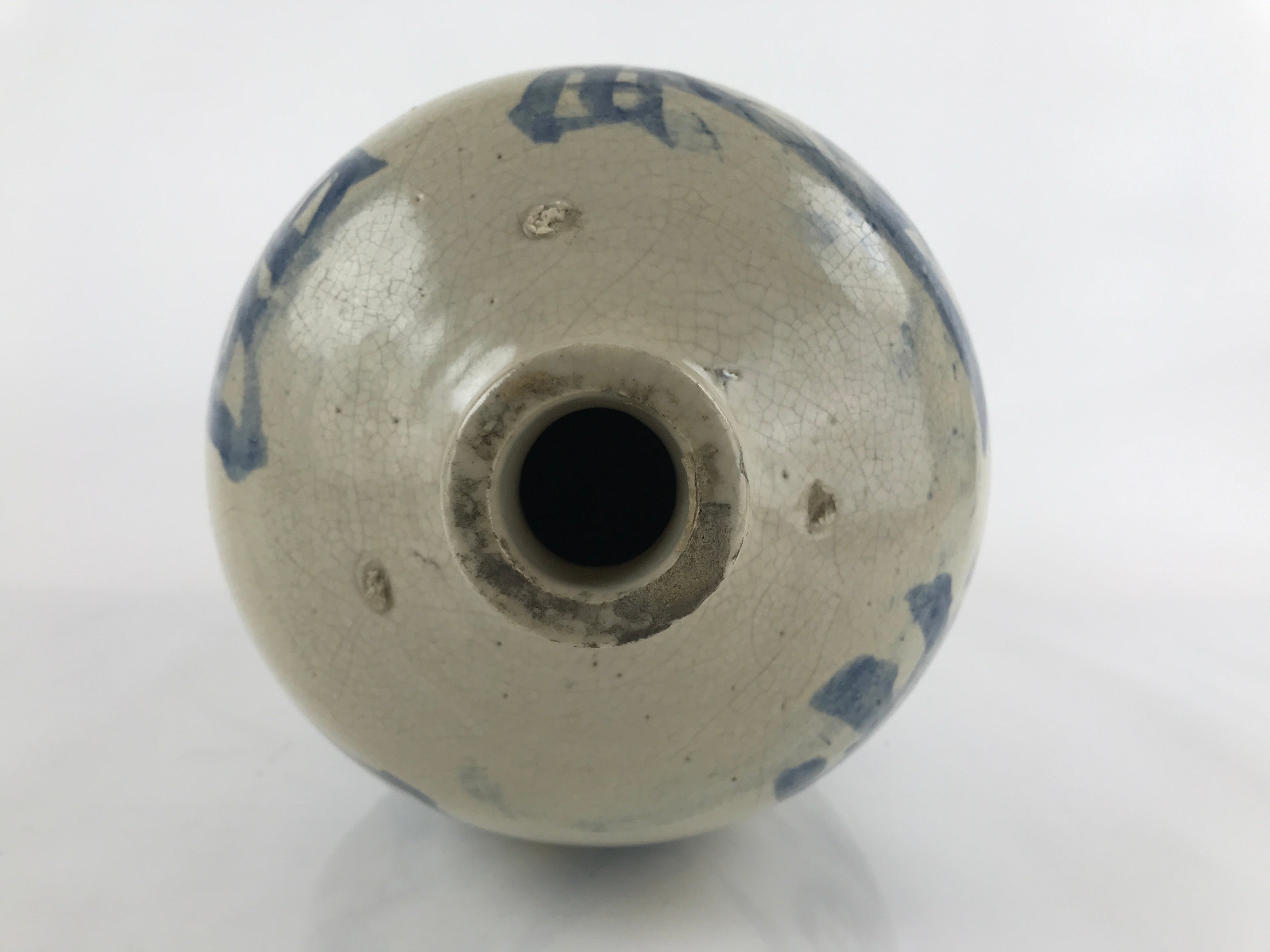 Antique C1903 Japanese Ceramic Sake Bottle Kayoi-Tokkuri Large Blue Kanji TS631