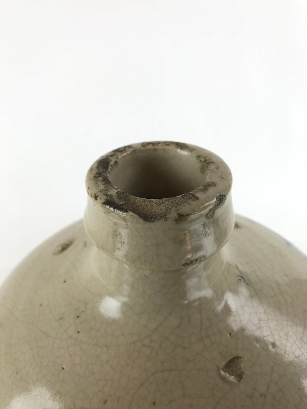 Antique C1903 Japanese Ceramic Sake Bottle Kayoi-Tokkuri Large Blue Kanji TS631