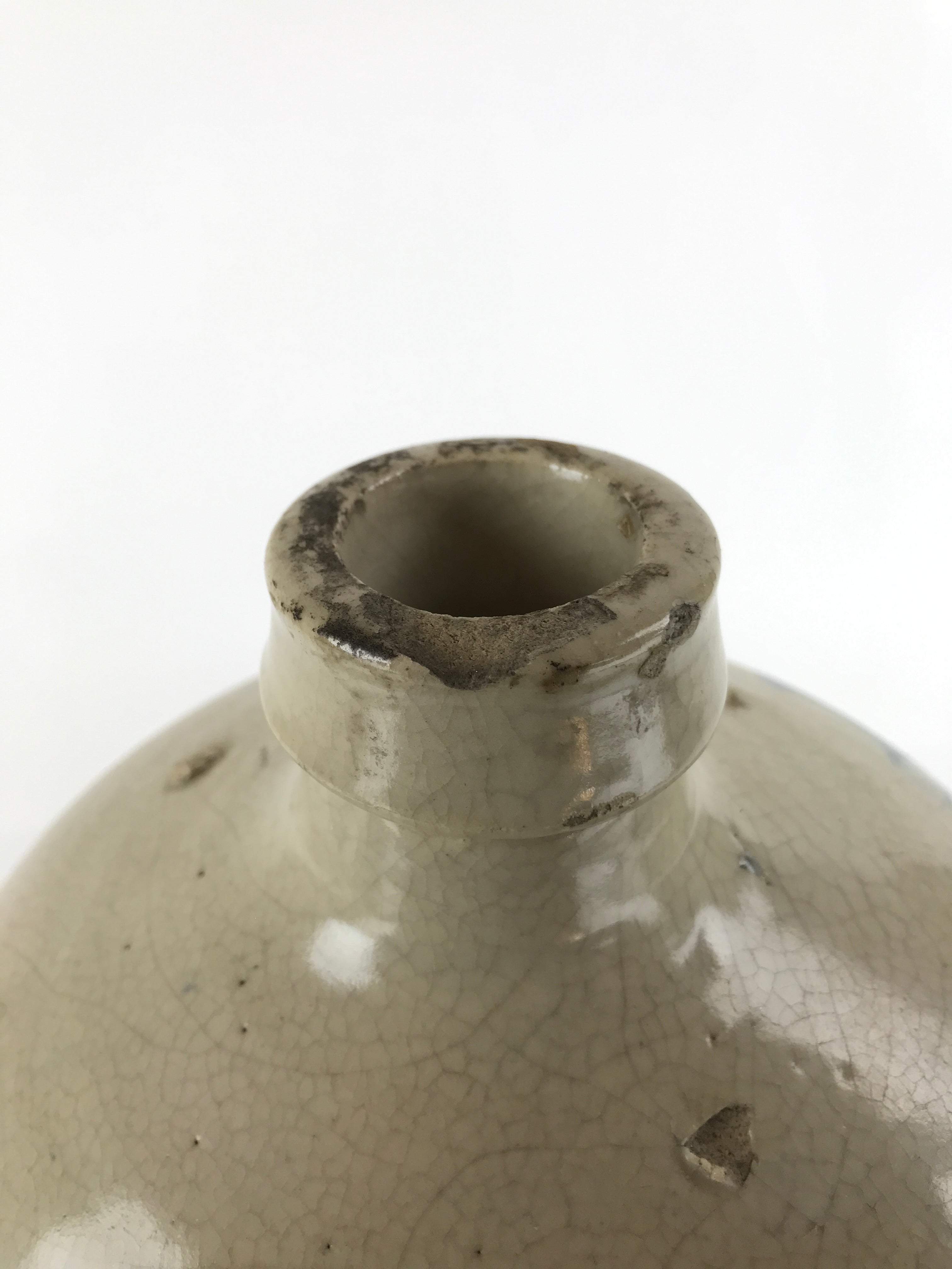 Antique C1903 Japanese Ceramic Sake Bottle Kayoi-Tokkuri Large Blue Kanji TS631