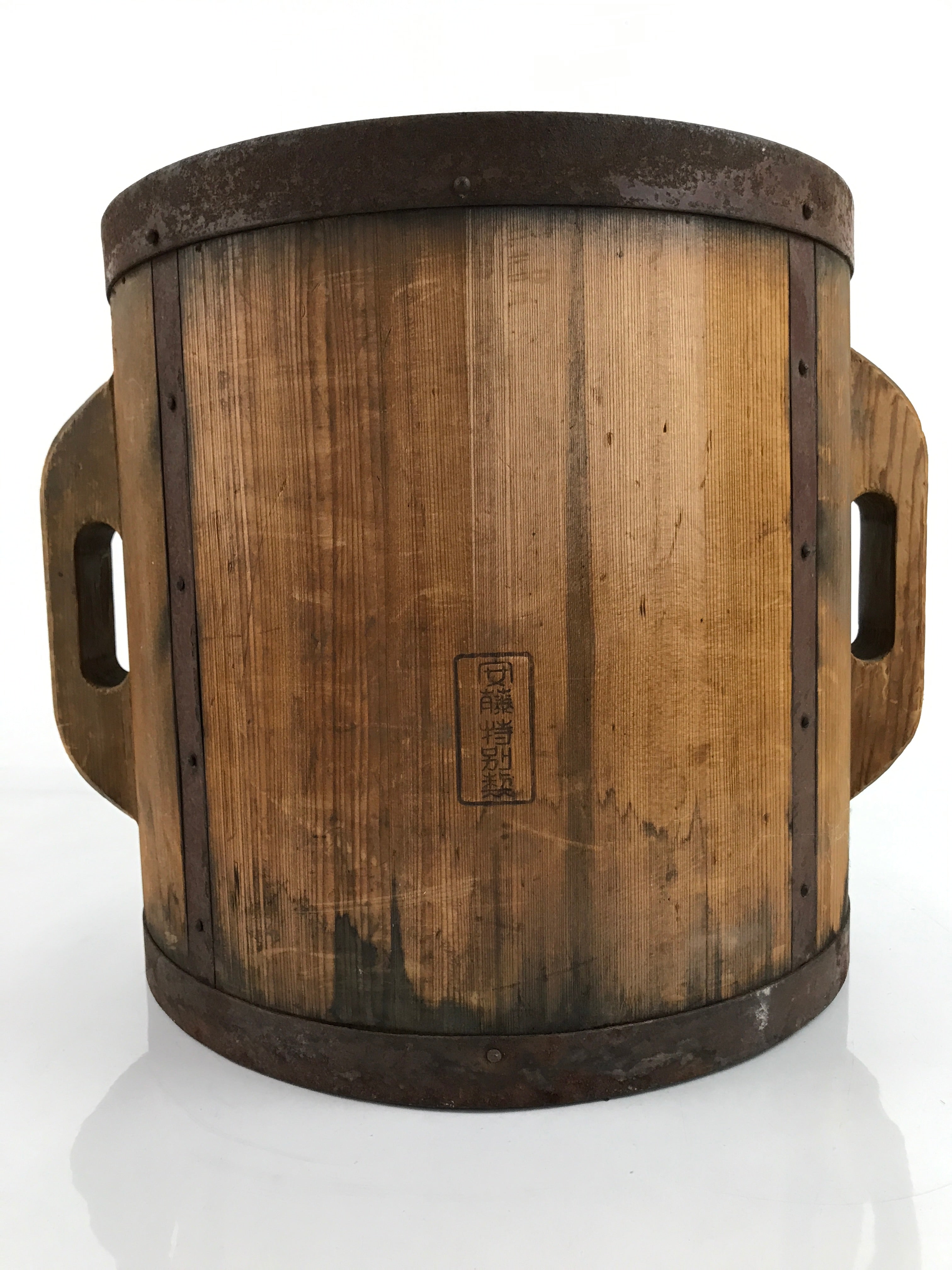 Antique C1950 Japanese Handmade Wood Masu Ittomasu Rice Bucket Brown BK32