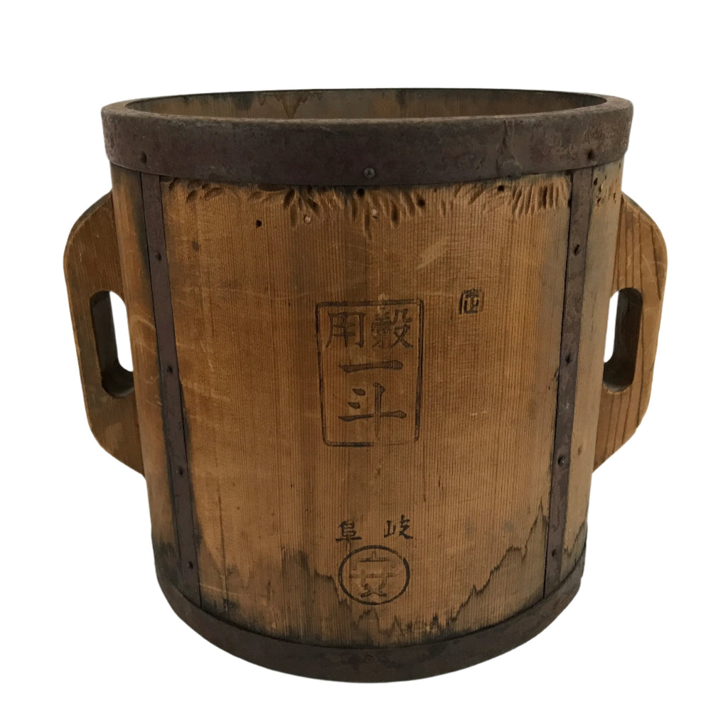 Antique C1950 Japanese Handmade Wood Masu Ittomasu Rice Bucket Brown BK32