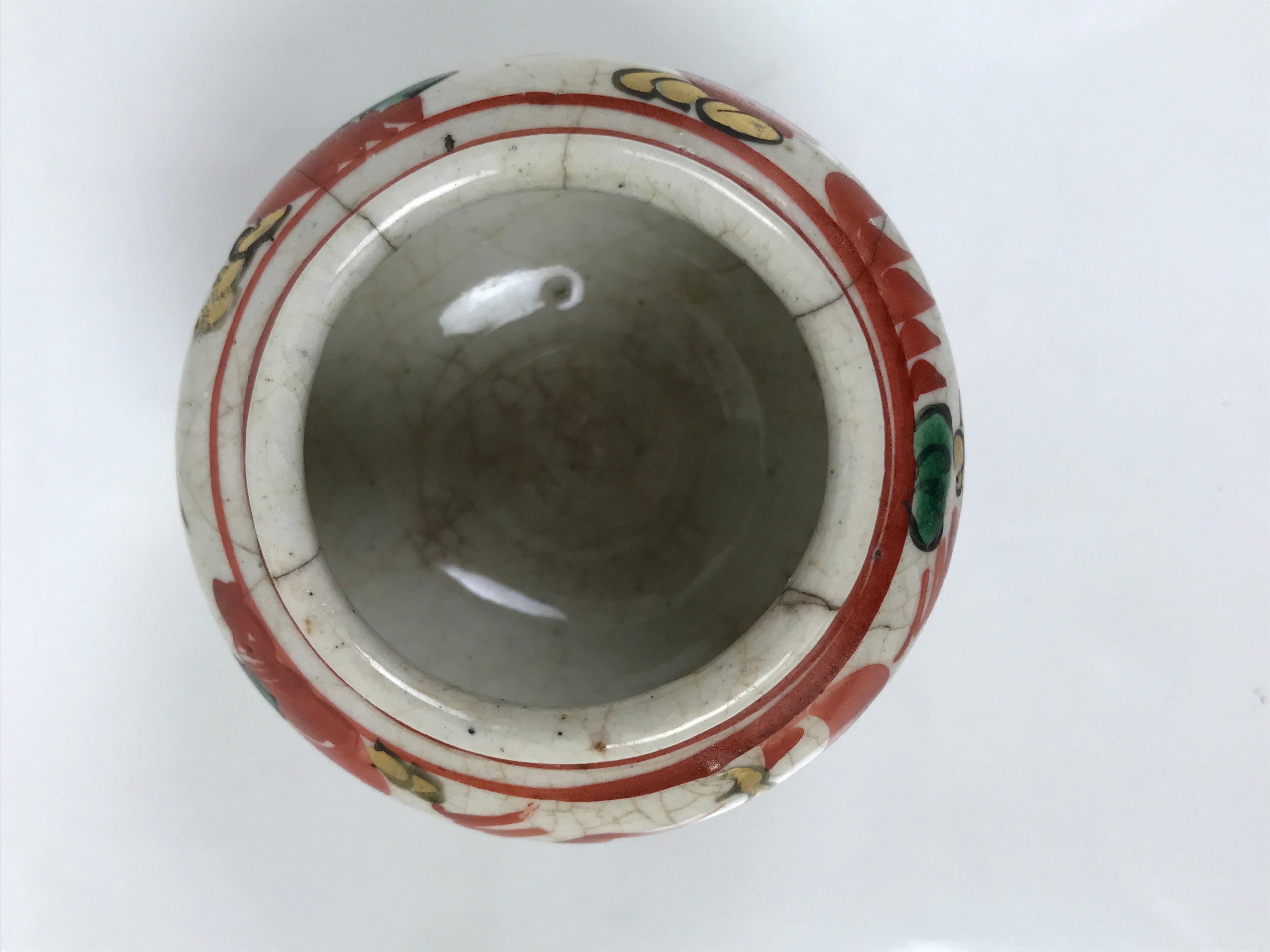 Antique Chinese Small Porcelain Flower Pot Vase Pottery Akae Red Green Gold Y487