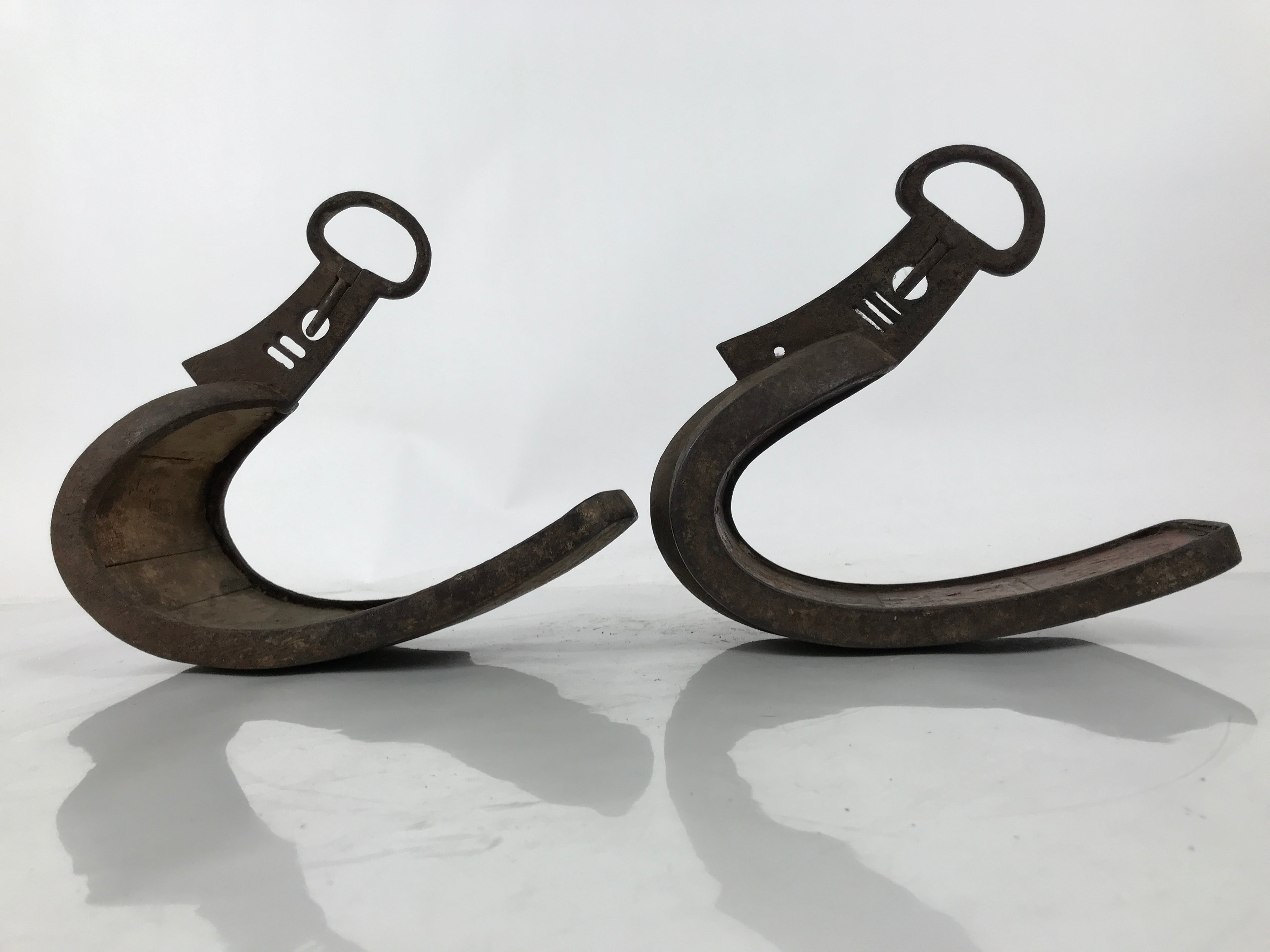 Antique Edo Japanese Cast Iron Tsubo Abumi Stirrups Samurai Horse Tack JK852