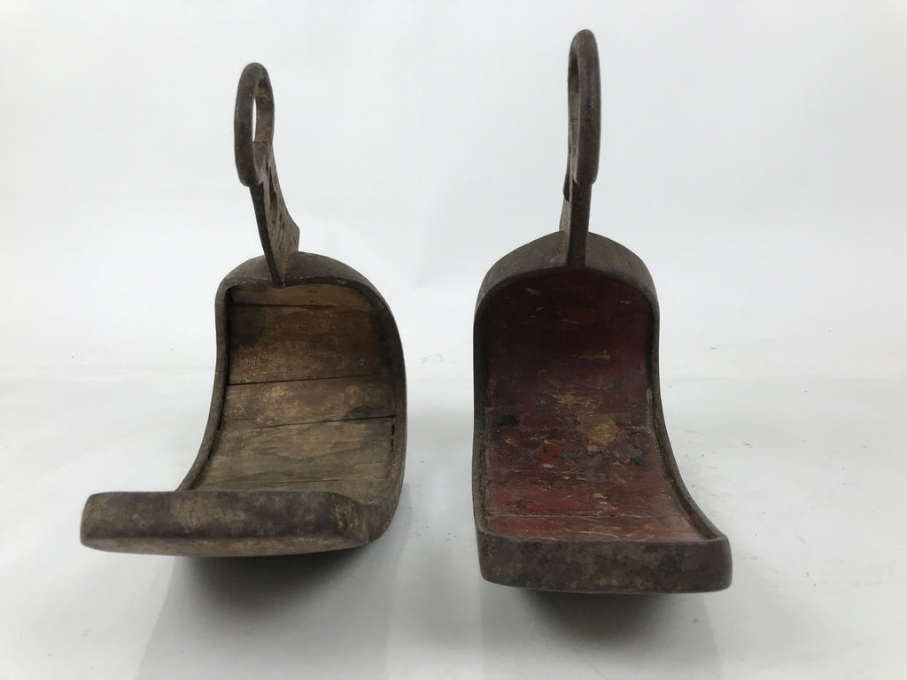 Antique Edo Japanese Cast Iron Tsubo Abumi Stirrups Samurai Horse Tack JK852