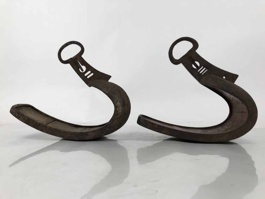 Antique Edo Japanese Cast Iron Tsubo Abumi Stirrups Samurai Horse Tack JK852