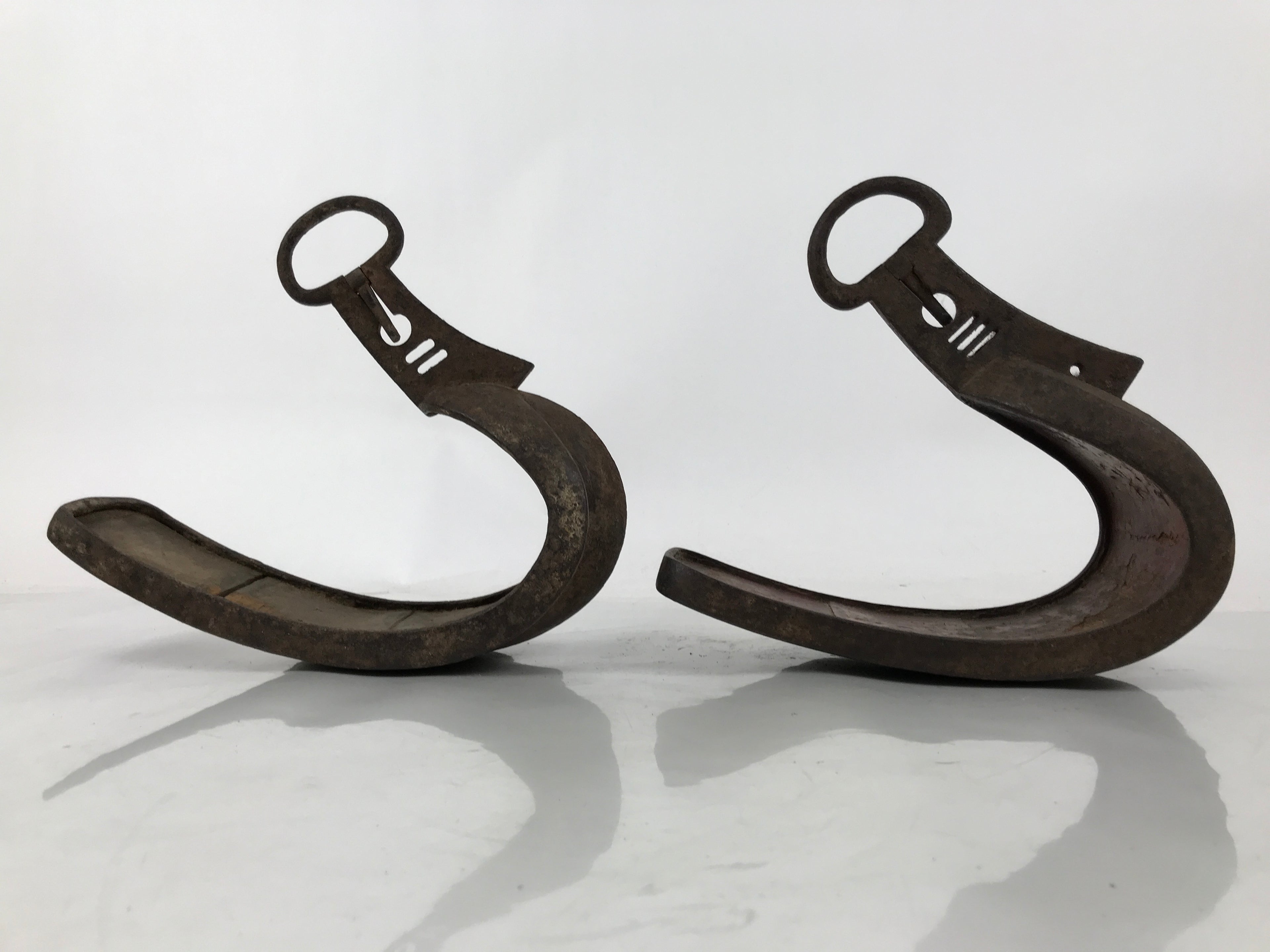 Antique Edo Japanese Cast Iron Tsubo Abumi Stirrups Samurai Horse Tack JK852