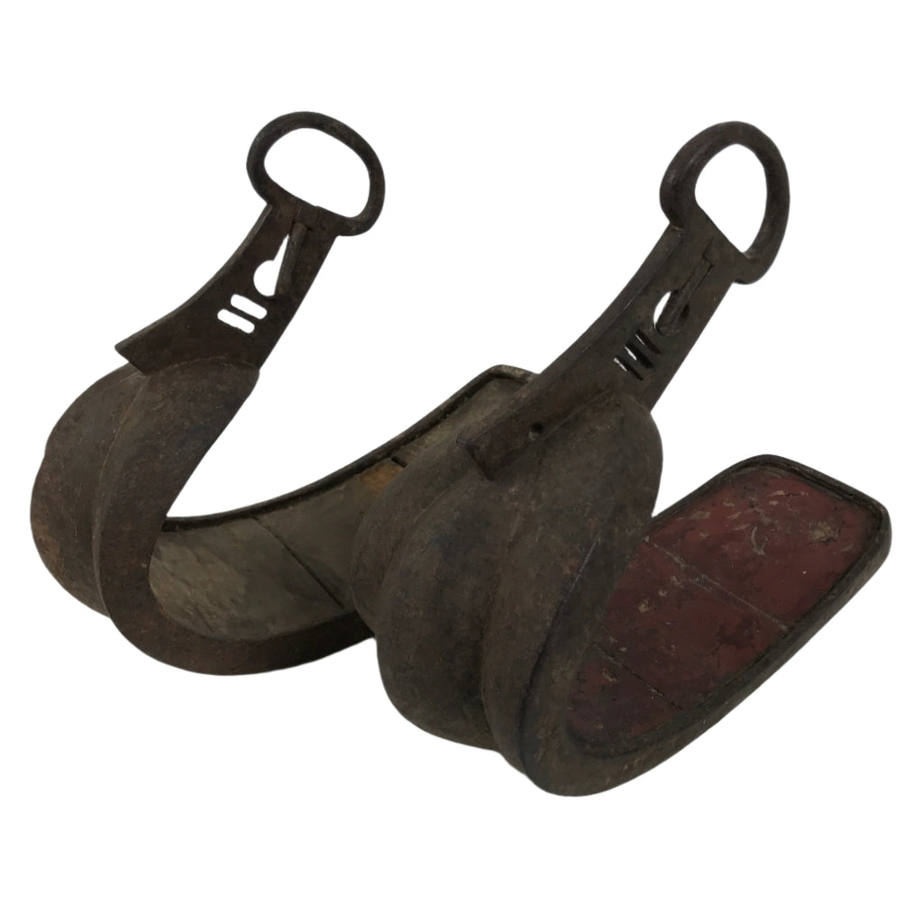 Antique Edo Japanese Cast Iron Tsubo Abumi Stirrups Samurai Horse Tack JK852