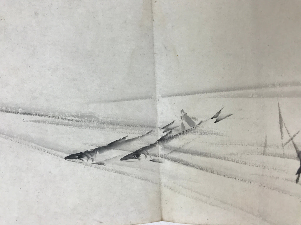 Antique Japanese Art Book Drawing Painting Paper Brown Signature Red Seal FL255