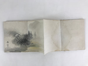 Antique Japanese Art Book Drawing Painting Paper Brown Signature
