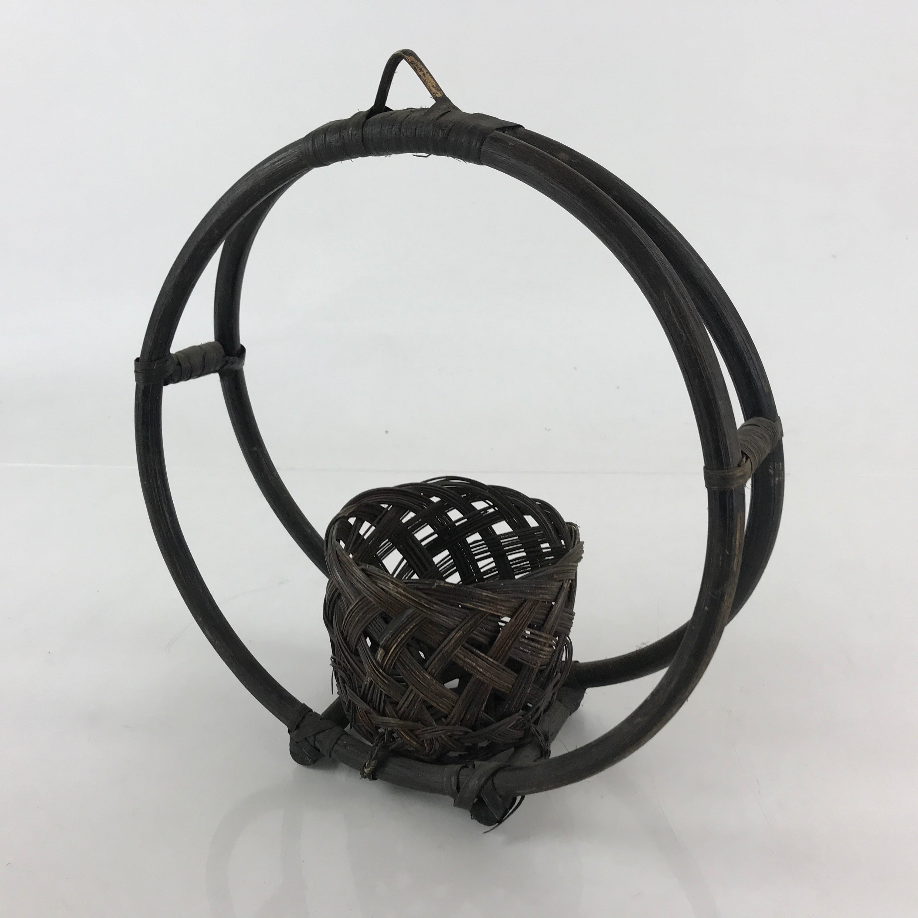 Antique Japanese Bamboo Basket Hanging Kago Ikebana Flower Arrangement Kado B217