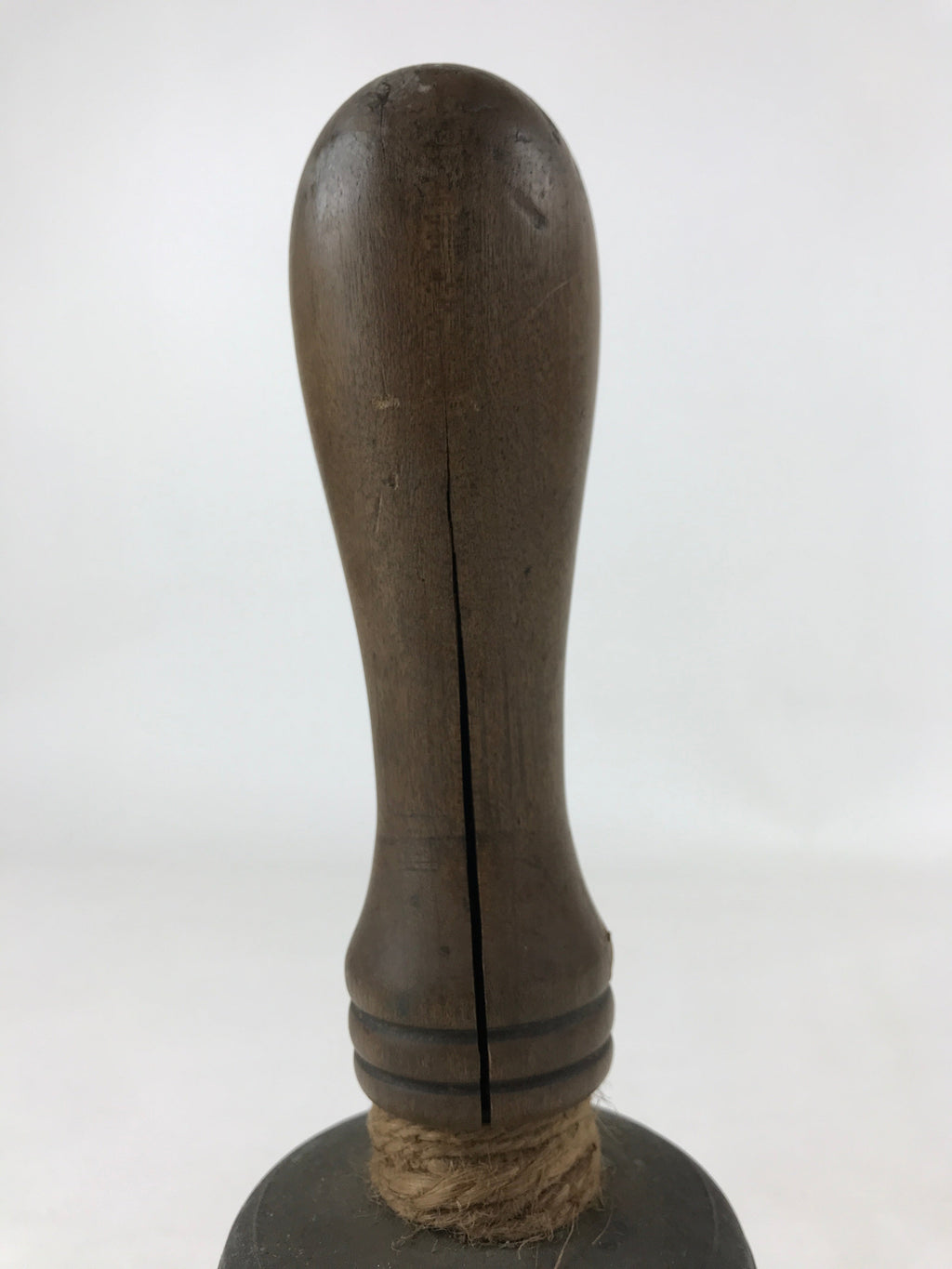 Antique Japanese Bronze Hand Bell Large Brown Wood Handle Attached String T111