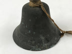 Antique Japanese Bronze Hand Bell Large Brown Wood Handle Attached String T111