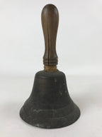 Antique Japanese Bronze Hand Bell Large Brown Wood Handle Attached String T111