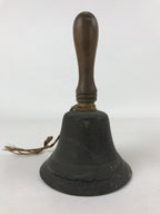 Antique Japanese Bronze Hand Bell Large Brown Wood Handle Attached String T111