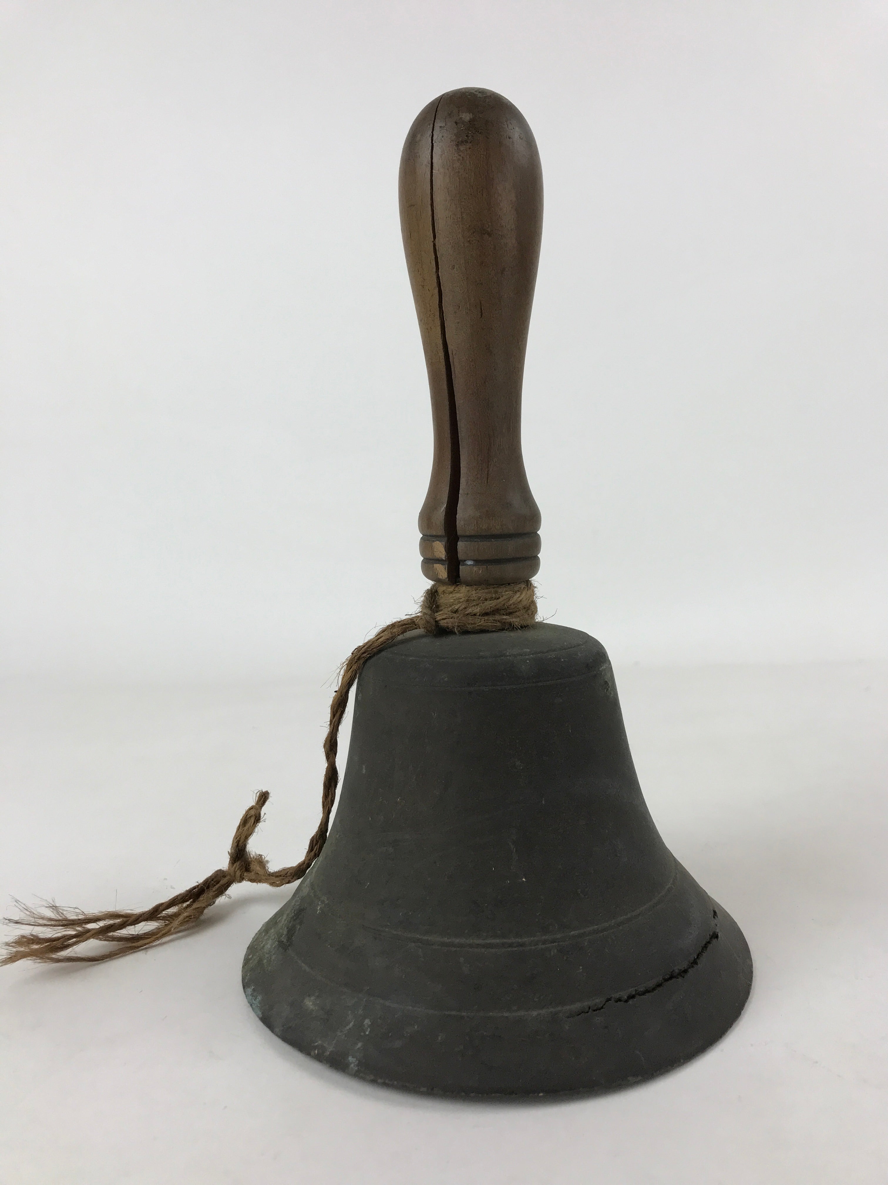 Antique Japanese Bronze Hand Bell Large Brown Wood Handle Attached Str, Online Shop