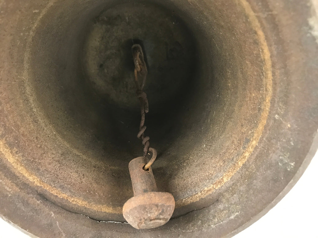 Antique Japanese Bronze Hand Bell Large Brown Wood Handle Attached String T111