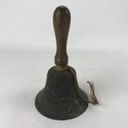 Antique Japanese Bronze Hand Bell Large Brown Wood Handle Attached String T111