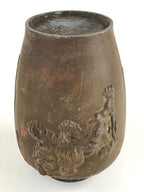 Antique Japanese Bronze Sculpture Flower Vase Kabin Vtg Shishi Lion Brown FK43