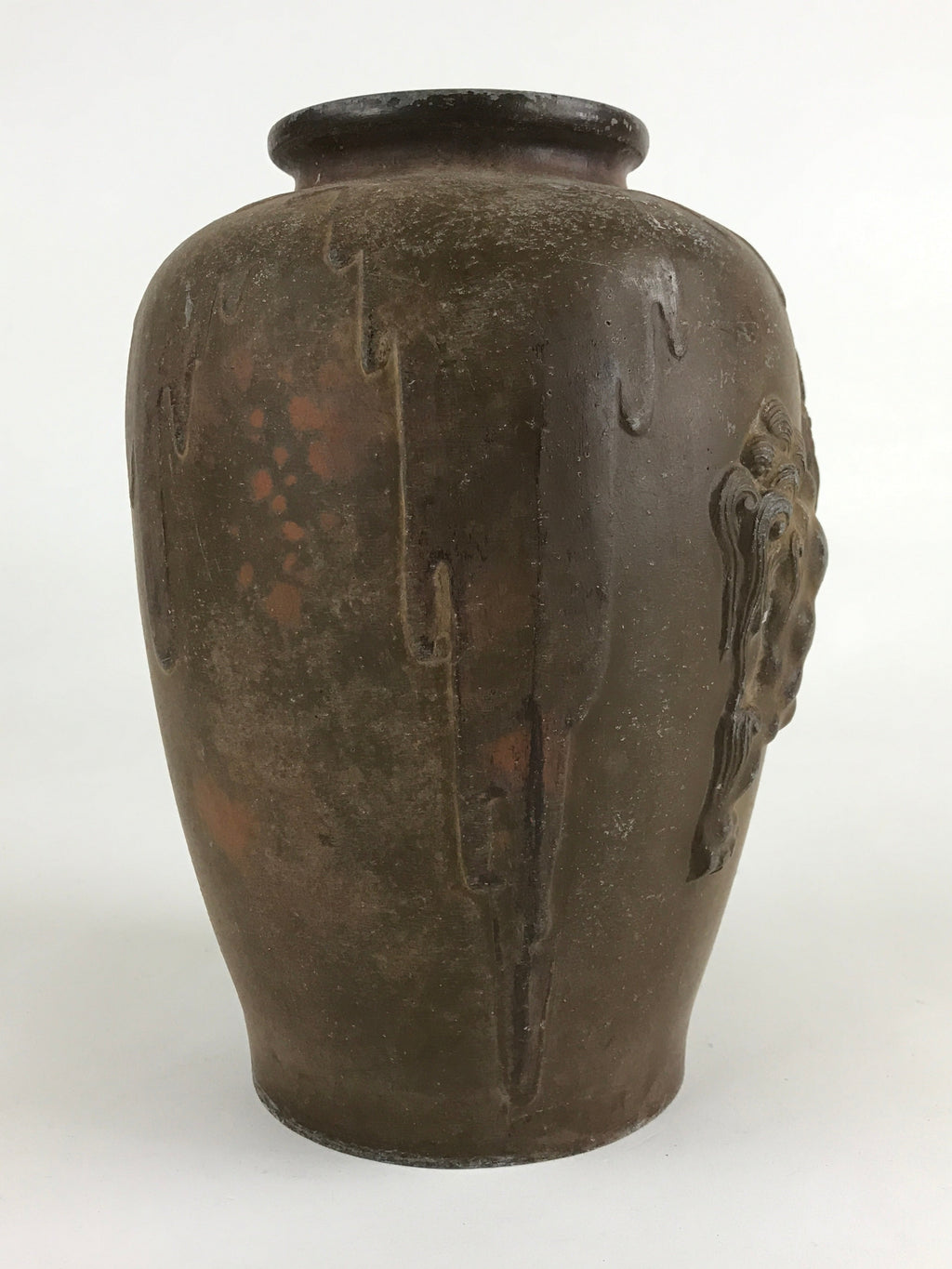 Antique Japanese Bronze Sculpture Flower Vase Kabin Vtg Shishi Lion Brown FK43