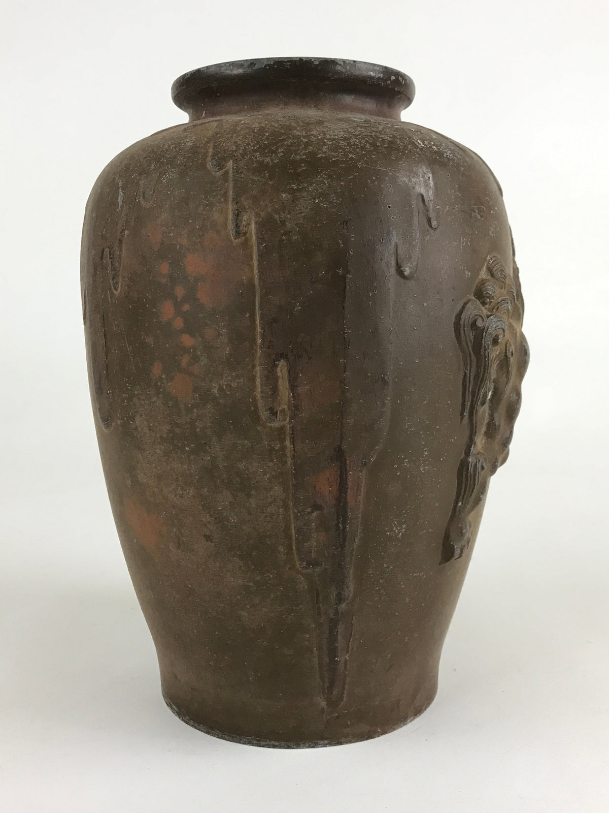Antique Japanese Bronze Sculpture Flower Vase Kabin Vtg Shishi Lion Brown FK43