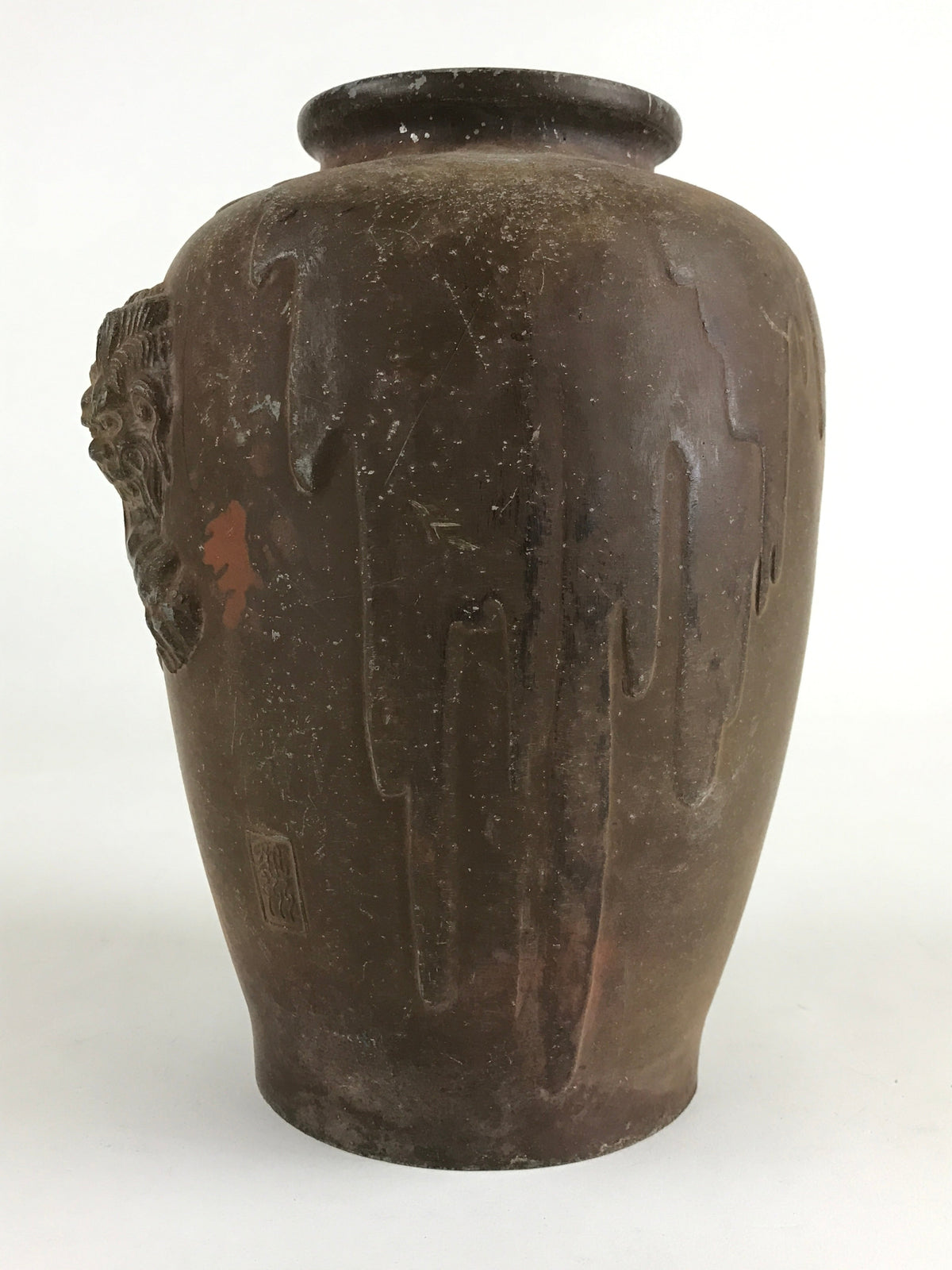 Antique Japanese Bronze Sculpture Flower Vase Kabin Vtg Shishi Lion Brown FK43