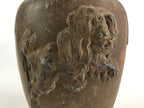 Antique Japanese Bronze Sculpture Flower Vase Kabin Vtg Shishi Lion Brown FK43