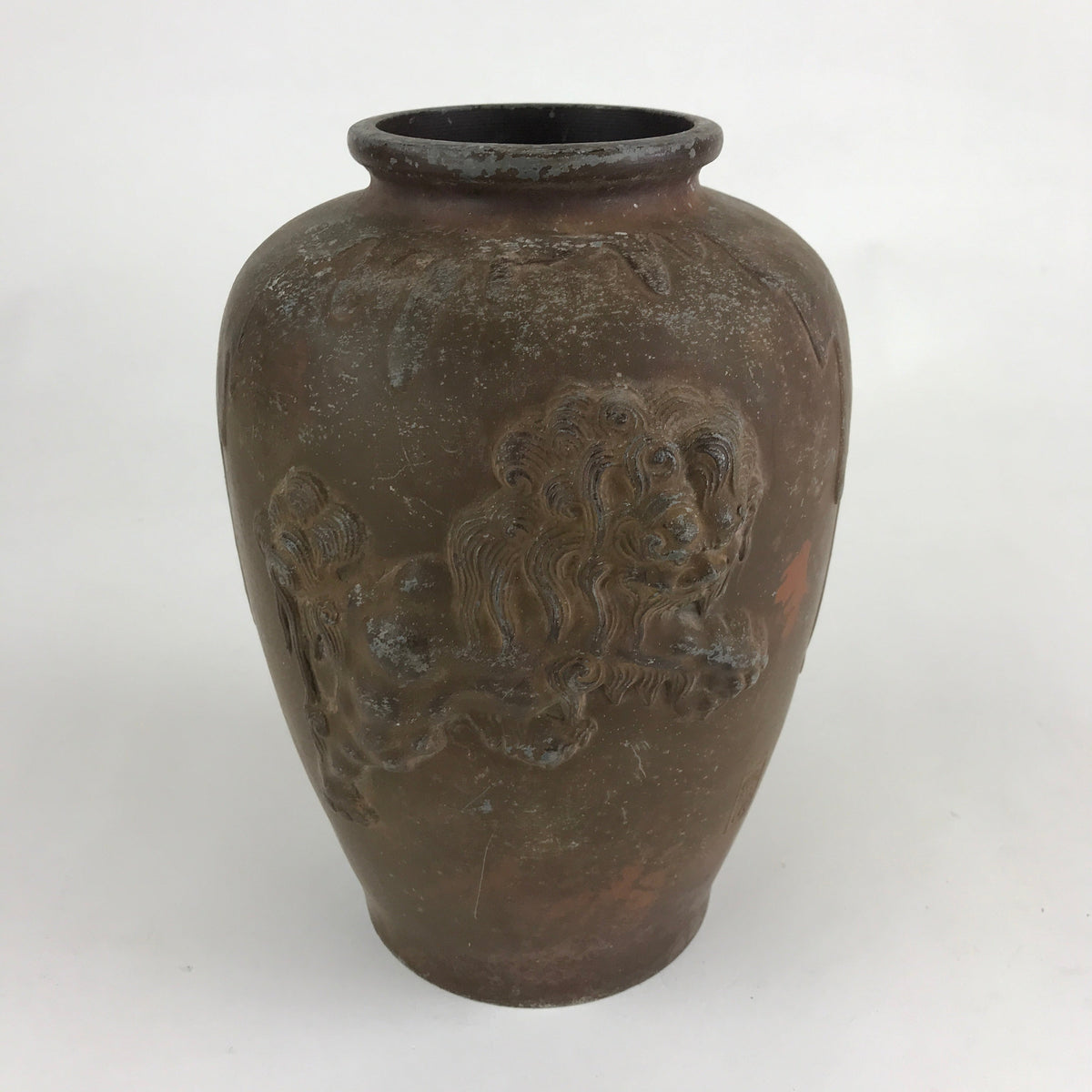 Antique Japanese Bronze Sculpture Flower Vase Kabin Vtg Shishi Lion Brown FK43