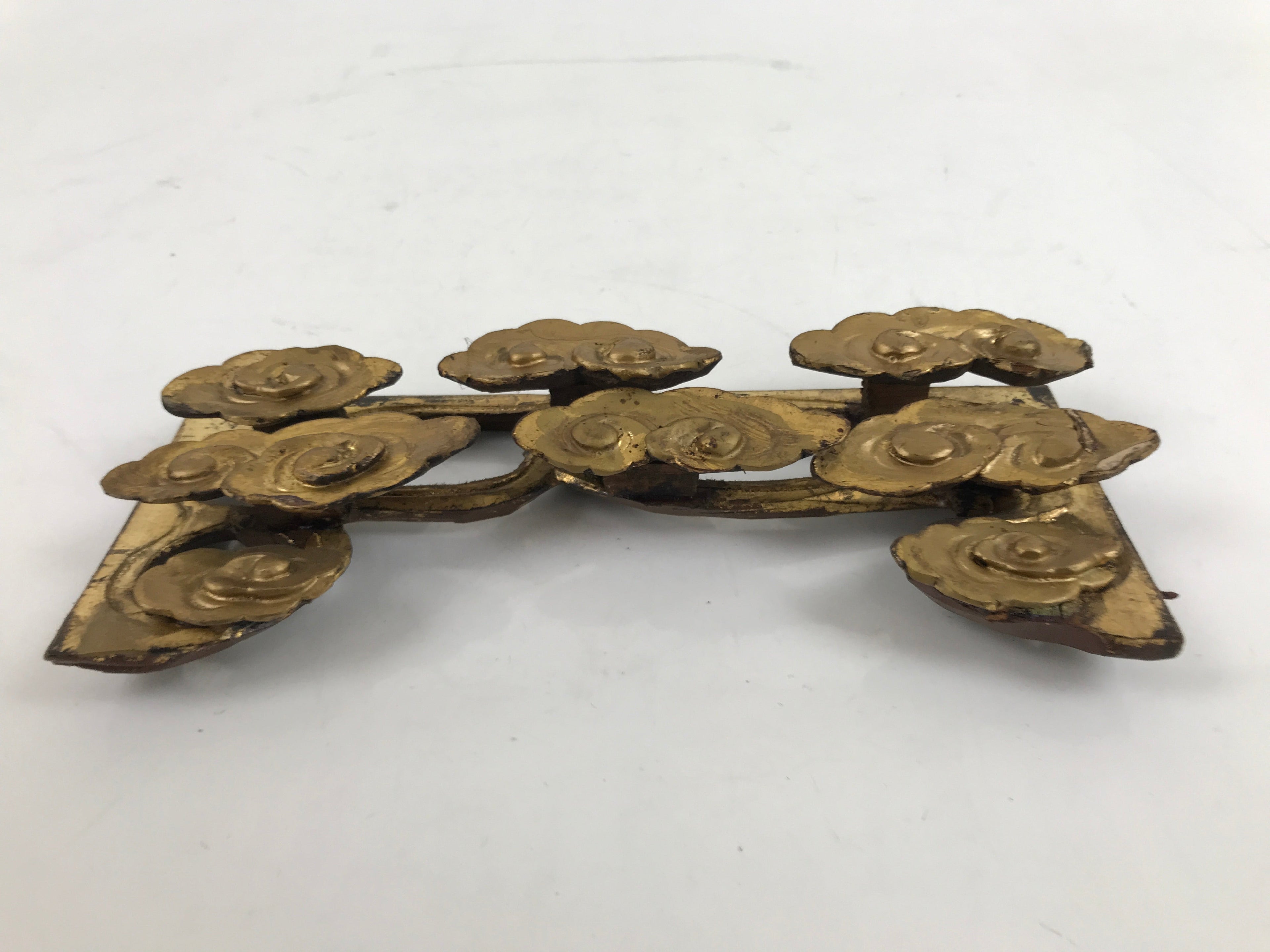 Antique Japanese Buddhist Altar Carved Lacquer Wood Spare Part Gold Clouds BA461