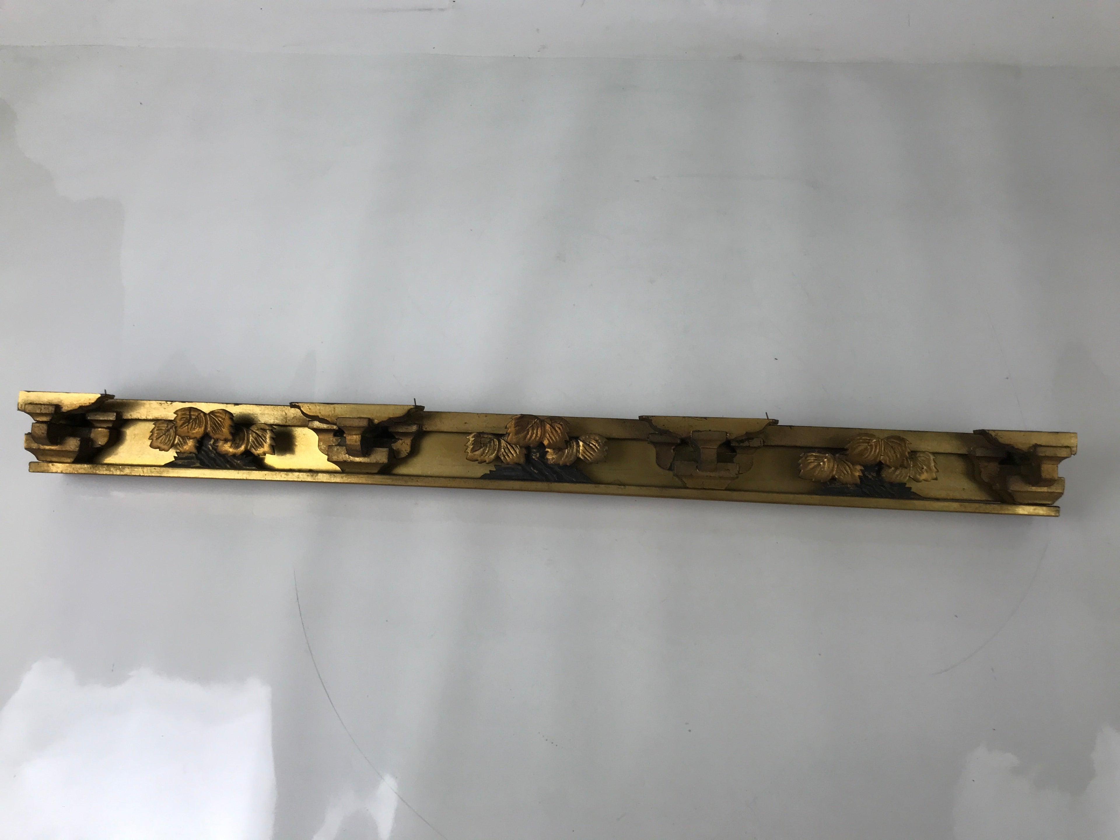 Antique Japanese Buddhist Altar Carved Lacquer Wood Spare Part Gold Leaves BA573