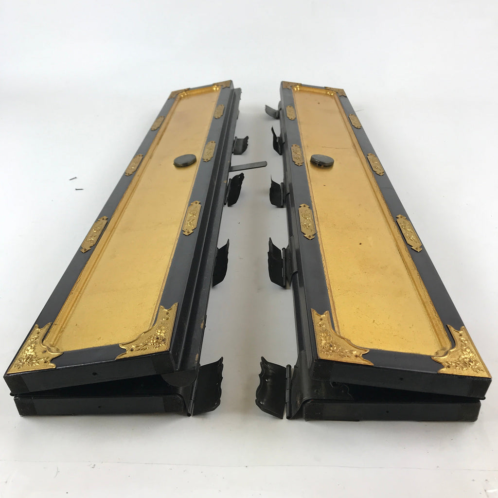 Antique Japanese Buddhist Altar Door 2 piece set Iron Lock Purple Gold Black BA2