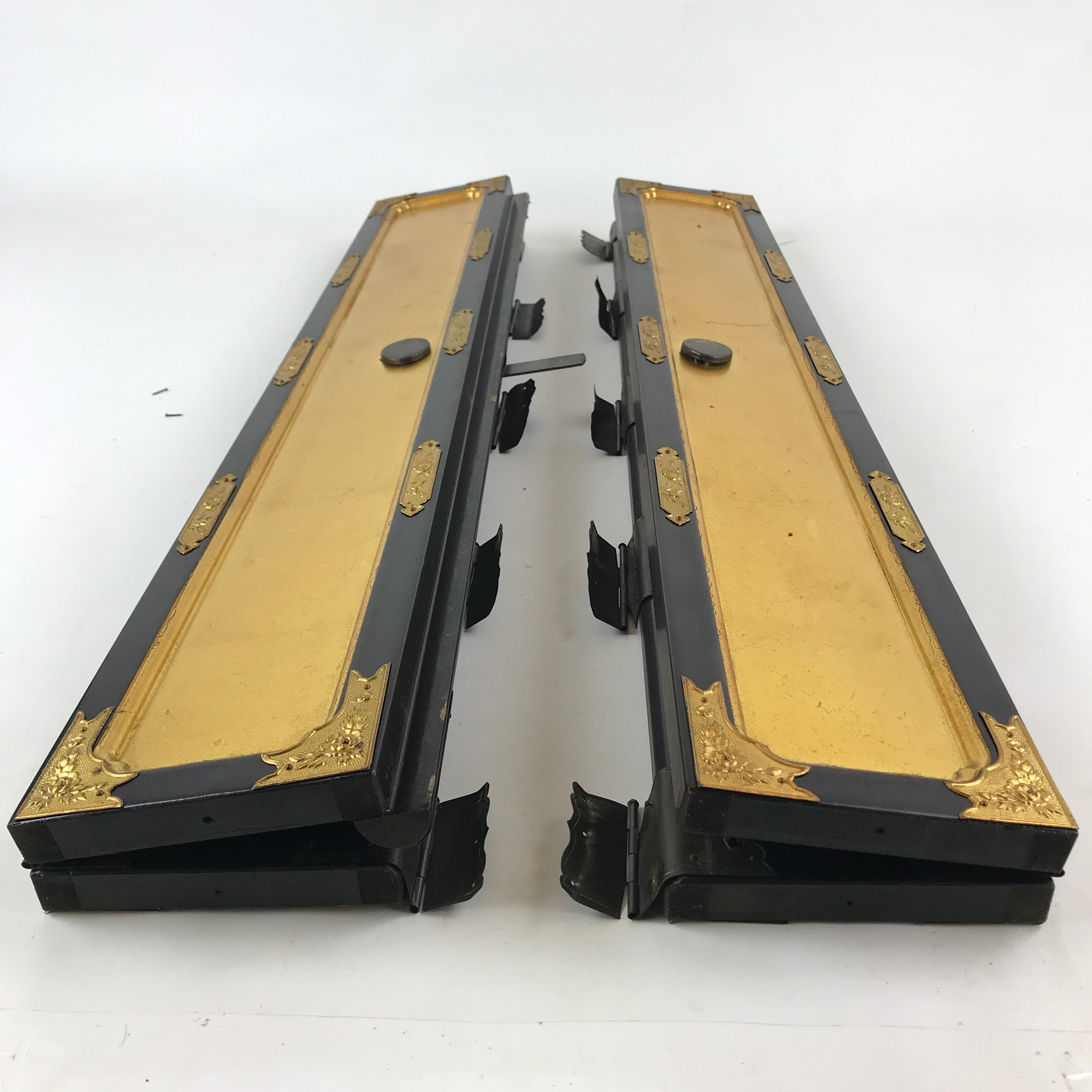 Antique Japanese Buddhist Altar Door 2 piece set Iron Lock Purple Gold Black BA2